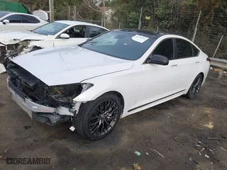 2018 Genesis G80 3.3T Sport with VIN KMHGN4JB2JU218860, listed as a IAAI auction lot 41776612 with 122,766 mi miles. Bid and sale history available at carsss.com. Image 2.