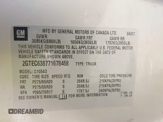2007 GMC Sierra Denali z VIN 2GTEC638771678468, wystawiony jako IAAI lot #42375216 z przebiegiem 248 339 mil mil oraz . Historia ofert i sprzedaży dostępna na DreamBid. Obrazek 9.