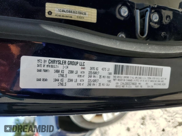 2014 Jeep Compass Sport with VIN 1C4NJDBB3ED708638, listed as a Copart auction lot 55122475 with 146,426 mi miles and Clean Title. Bid and sale history available at carsss.com. Image 13.