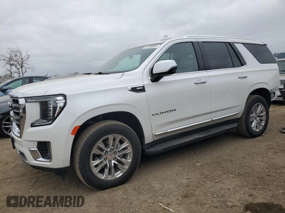 2021 GMC Yukon SLT with VIN 1GKS2BKD5MR177616, listed as a Copart auction lot 42456665 with 25,784 mi miles and Salvage Title. Bid and sale history available at carsss.com. Image 1.
