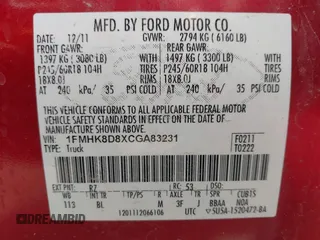 2012 Ford Explorer XLT with VIN 1FMHK8D8XCGA83231, listed as a IAAI auction lot 41880664 with 187,784 mi miles and . Bid and sale history available at DreamBid. Image 9.