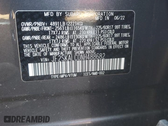 2022 Subaru Forester Wilderness with VIN JF2SKALC0NH488682, listed as a Copart auction lot 46523635 with 25,861 mi miles and Salvage Title. Bid and sale history available at carsss.com. Image 13.