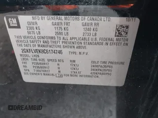 2012 GMC Terrain SLT-1 z VIN 2GKFLVEK8C6174746, wystawiony jako IAAI lot #42362799 z przebiegiem 189 786 mil mil oraz . Historia ofert i sprzedaży dostępna na DreamBid. Obrazek 9.