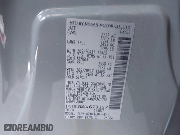 2023 Nissan Frontier SV z VIN 1N6ED1EK0PN673357, wystawiony jako IAAI lot #42420346 z przebiegiem 33 000 mil mil oraz . Historia ofert i sprzedaży dostępna na DreamBid. Obrazek 9.
