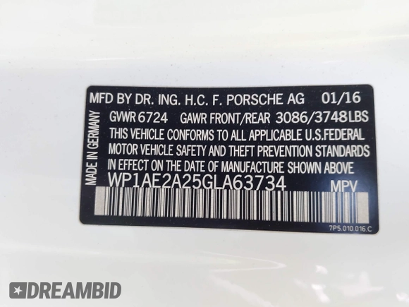 2016 Porsche Cayenne S E-Hybrid with VIN WP1AE2A25GLA63734, listed as a IAAI auction lot 42549379 with 155,065 mi miles and . Bid and sale history available at DreamBid. Image 9.