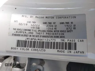 2019 Mazda Mazda3 Hatchback with VIN JM1BPBJM6K1124773, listed as a IAAI auction lot 41838263 with 50,702 mi miles. Bid and sale history available at carsss.com. Image 9.