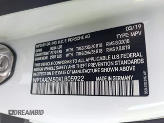 2019 Porsche Macan z VIN WP1AA2A50KLB05922, wystawiony jako IAAI lot #42013711 z przebiegiem Nie podano mil oraz . Historia ofert i sprzedaży dostępna na DreamBid. Obrazek 9.