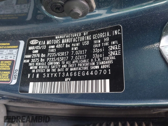 2014 Kia Sorento LX with VIN 5XYKT3A66EG440701, listed as a IAAI auction lot 42067372 with 40,559 mi miles and . Bid and sale history available at DreamBid. Image 9.