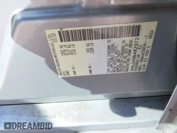 2010 Nissan Altima 2.5 S with VIN 1N4AL2AP6AN482972, listed as a IAAI auction lot 41475379 with 106,236 mi miles. Bid and sale history available at carsss.com. Image 9.