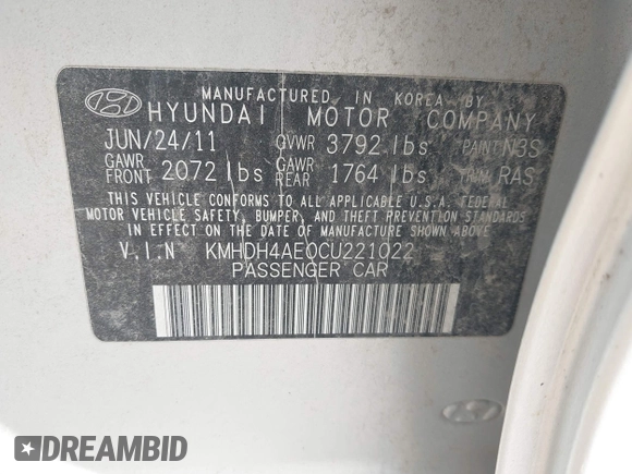 2012 Hyundai Elantra GLS с VIN KMHDH4AE0CU221022, выставлен на аукционе IAAI как лот 41981746 с пробегом 157 344 миль миль и . История ставок и продаж доступна на DreamBid. Изображение 9.