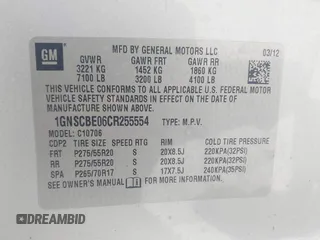 2012 Chevrolet Tahoe LT z VIN 1GNSCBE06CR255554, wystawiony jako IAAI lot #42544690 z przebiegiem 136 070 mil mil oraz . Historia ofert i sprzedaży dostępna na DreamBid. Obrazek 9.