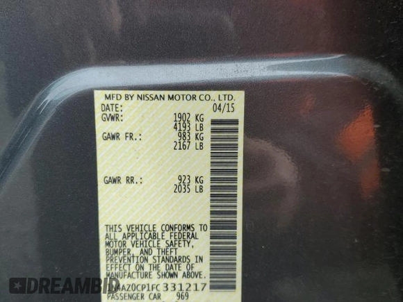 2015 Nissan LEAF S with VIN 1N4AZ0CP1FC331217, listed as a Copart auction lot 48134395 with 51,884 mi miles and Salvage Title. Bid and sale history available at DreamBid. Image 12.