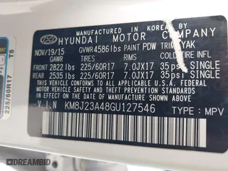 2016 Hyundai Tucson SE with VIN KM8J23A48GU127546, listed as a IAAI auction lot 41813750 with 108,107 mi miles. Bid and sale history available at carsss.com. Image 9.