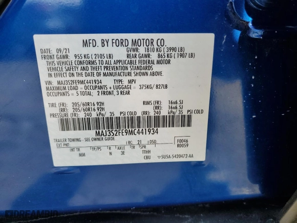2021 Ford EcoSport S with VIN MAJ3S2FE9MC441934, listed as a Copart auction lot 46418125 with 23,689 mi miles and Salvage Title. Bid and sale history available at carsss.com. Image 15.