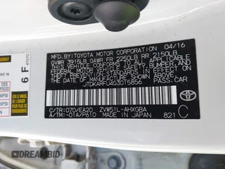 2016 Toyota Prius Four with VIN JTDKARFU4G3015856, listed as a IAAI auction lot 41407940 with 24,569 mi miles. Bid and sale history available at carsss.com. Image 9.