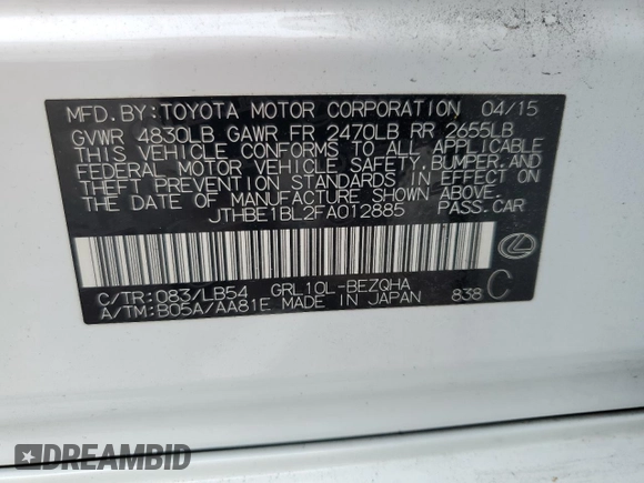 2015 Lexus GS 350 with VIN JTHBE1BL2FA012885, listed as a Copart auction lot 81945913 with 106,858 mi miles. Bid and sale history available at carsss.com. Image 13.