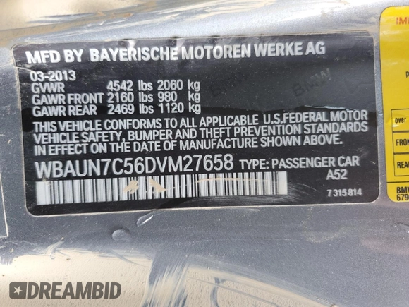 2013 BMW 1 Series 135i with VIN WBAUN7C56DVM27658, listed as a Copart auction lot 75340724 with 0 mi miles and Salvage Title. Bid and sale history available at carsss.com. Image 13.