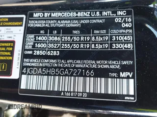 2016 Mercedes-Benz GLE 350 with VIN 4JGDA5HB5GA727166, listed as a IAAI auction lot 42299777 with 106,357 mi miles and . Bid and sale history available at DreamBid. Image 9.