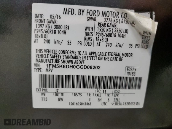 2016 Ford Explorer XLT with VIN 1FM5K8DH0GGD08202, listed as a Copart auction lot 56638265 with 105,438 mi miles and Clean Title. Bid and sale history available at DreamBid. Image 13.