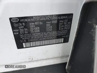 2019 Hyundai Santa Fe Limited with VIN 5NMS5CAD8KH048247, listed as a IAAI auction lot 41639121 with 66,627 mi miles. Bid and sale history available at carsss.com. Image 9.