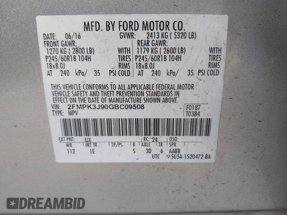 2016 Ford Edge SEL with VIN 2FMPK3J90GBC09508, listed as a IAAI auction lot 42006701 with 152,077 mi miles. Bid and sale history available at carsss.com. Image 9.