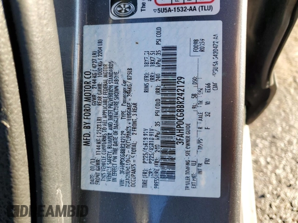 2011 Ford Fusion SEL with VIN 3FAHP0CG8BR242129, listed as a Copart auction lot 45377025 with 153,808 mi miles and Salvage Title. Bid and sale history available at carsss.com. Image 12.