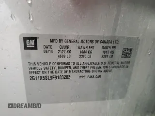 2015 Chevrolet Impala LS with VIN 2G11X5SL9F9103283, listed as a Copart auction lot 49819475 with 82,936 mi miles and Non Repairable. Bid and sale history available at DreamBid. Image 12.