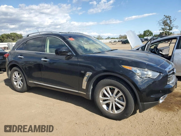 2015 Infiniti QX70 z VIN JN8CS1MW3FM483727, wystawiony jako Copart lot #55783285 z przebiegiem Nie podano mil oraz Czysty tytuł • Clean title. Historia ofert i sprzedaży dostępna na DreamBid. Obrazek 4.
