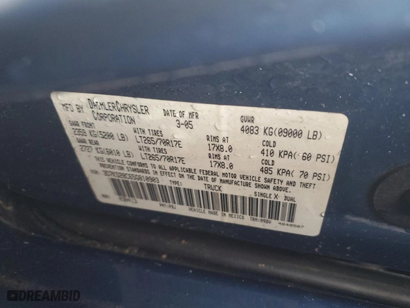 2005 Dodge Ram 2500 SLT with VIN 3D7KS28C65G810903, listed as a Copart auction lot 42445865 with 0 mi miles and Salvage Title. Bid and sale history available at carsss.com. Image 13.