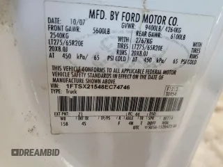 2008 Ford F-250 XL с VIN 1FTSX21548EC74746, выставлен на аукционе Copart как лот 59200455 с пробегом 83 427 миль миль и Списание • Salvage title. История ставок и продаж доступна на DreamBid. Изображение 12.