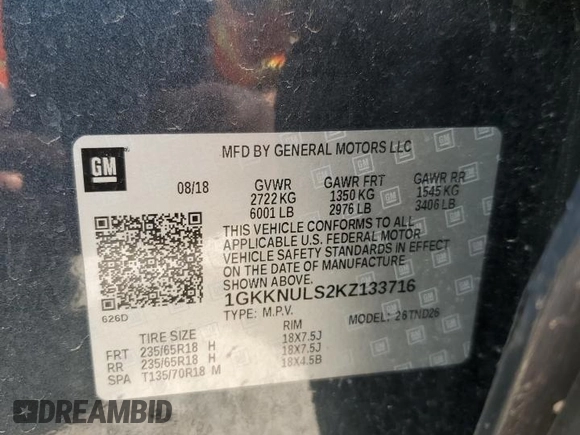 2019 GMC Acadia SLT с VIN 1GKKNULS2KZ133716, выставлен на аукционе Copart как лот 55341895 с пробегом 33 358 миль миль и Списание • Salvage title. История ставок и продаж доступна на DreamBid. Изображение 13.
