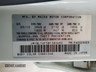 2011 Mazda Mazda3 i Sport with VIN JM1BL1UF5B1383693, listed as a Copart auction lot 53844125 with 92,009 mi miles and Salvage Title. Bid and sale history available at carsss.com. Image 12.