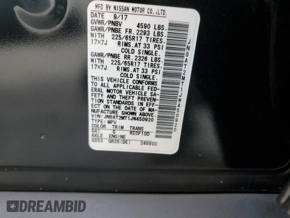 2018 Nissan Rogue SV with VIN JN8AT2MT1JW450920, listed as a Copart auction lot 86384014 with 57,589 mi miles and Salvage Title. Bid and sale history available at carsss.com. Image 15.