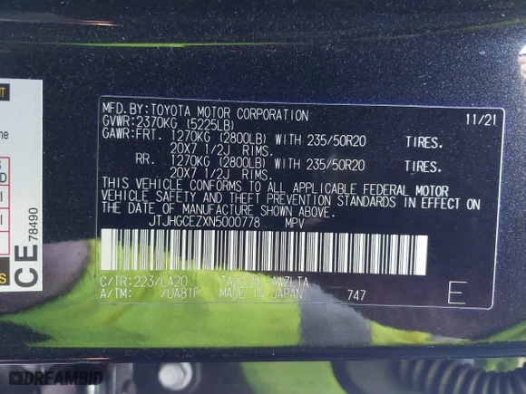 2022 Lexus NX with VIN JTJHGCEZXN5000778, listed as a IAAI auction lot 41429221 with 3,762 mi miles. Bid and sale history available at carsss.com. Image 9.