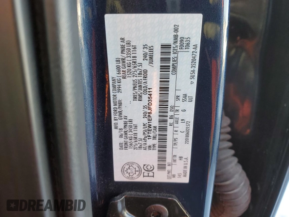2018 Ford F-150 XL with VIN 1FTEW1EP8JFD35411, listed as a Copart auction lot 46661125 with 188,352 mi miles and Salvage Title. Bid and sale history available at DreamBid. Image 12.