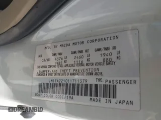 2001 Mazda Millenia with VIN JM1TA221011711379, listed as a IAAI auction lot 41897580 with 151,307 mi miles and . Bid and sale history available at DreamBid. Image 9.