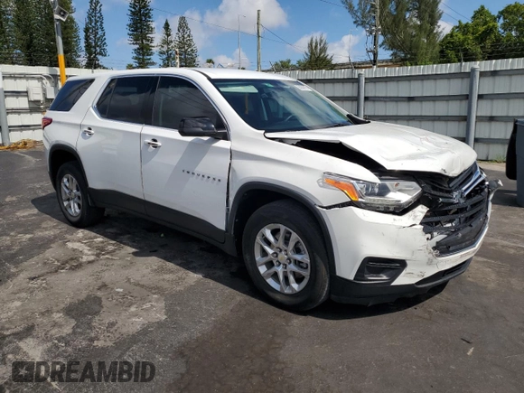 2021 Chevrolet Traverse LS with VIN 1GNERFKW8MJ138733, listed as a Copart auction lot 56684615 with 96,628 mi miles and Salvage title. Bid and sale history available at DreamBid. Image 4.