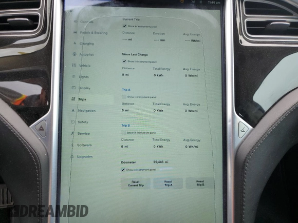 2015 Tesla Model S 85D with VIN 5YJSA1E20FF117464, listed as a Copart auction lot 54194515 with 99,446 mi miles and Clean Title. Bid and sale history available at carsss.com. Image 9.