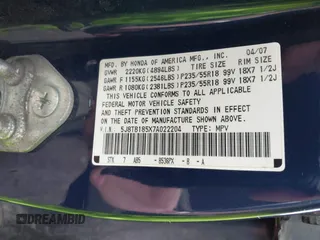2007 Acura RDX Technology with VIN 5J8TB185X7A022204, listed as a IAAI auction lot 42259721 with 247,132 mi miles and . Bid and sale history available at DreamBid. Image 9.