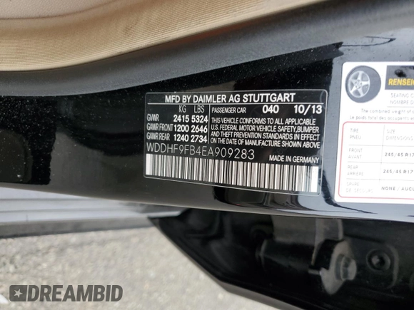 2014 Mercedes-Benz E 400 Sport with VIN WDDHF9FB4EA909283, listed as a Copart auction lot 73703584 with 73,857 mi miles and Salvage Title. Bid and sale history available at DreamBid. Image 12.