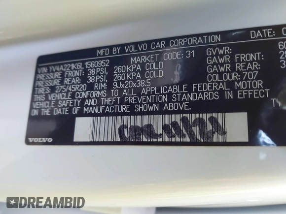 2020 Volvo XC90 Momentum z VIN YV4A221K6L1560952, wystawiony jako IAAI lot #41340408 z przebiegiem 105 731 mil mil oraz . Historia ofert i sprzedaży dostępna na DreamBid. Obrazek 9.