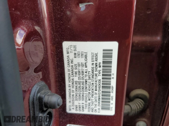 2016 Honda CR-V EX with VIN 2HKRM4H57GH604306, listed as a Copart auction lot 55986145 with 161,894 mi miles and Salvage Title. Bid and sale history available at DreamBid. Image 13.