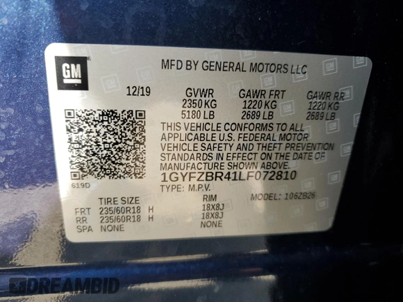 2020 Cadillac XT4 AWD Luxury with VIN 1GYFZBR41LF072810, listed as a Copart auction lot 46290883 with 28,258 mi miles and . Bid and sale history available at carsss.com. Image 13.