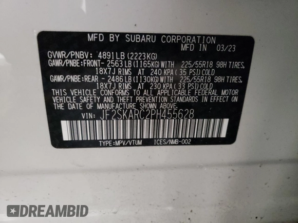 2023 Subaru Forester Touring with VIN JF2SKARC2PH455628, listed as a Copart auction lot 87621435 with 25,255 mi miles and Salvage Title. Bid and sale history available at carsss.com. Image 12.