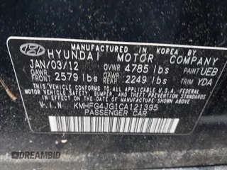 2012 Hyundai Azera z VIN KMHFG4JG1CA121395, wystawiony jako IAAI lot #42355924 z przebiegiem 107 084 mil mil oraz . Historia ofert i sprzedaży dostępna na DreamBid. Obrazek 9.