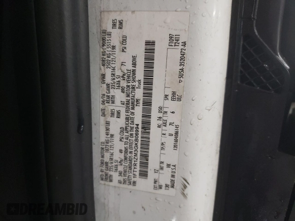 2016 Ford Transit Cargo z VIN 1FTYR1ZM3GKB06994, wystawiony jako Copart lot #43772465 z przebiegiem 254 226 mil mil oraz Szkoda całkowita • Salvage title. Historia ofert i sprzedaży dostępna na DreamBid. Obrazek 12.