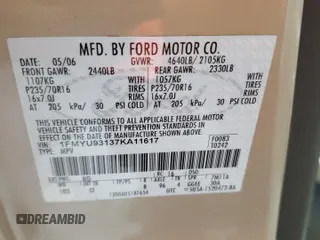 2007 Ford Escape XLT with VIN 1FMYU93137KA11617, listed as a Copart auction lot 69445734 with 147,303 mi miles and Salvage Title. Bid and sale history available at carsss.com. Image 13.