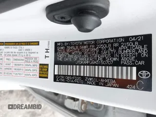 2021 Toyota Prius L Eco with VIN JTDKAMFU6M3150707, listed as a IAAI auction lot 41867272 with 55,499 mi miles and . Bid and sale history available at DreamBid. Image 9.