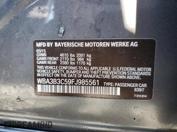 2015 BMW 3 Series 328i xDrive z VIN WBA3B3C59FJ985561, wystawiony jako Copart lot #55222995 z przebiegiem 116 610 mil mil oraz Szkoda całkowita • Salvage title. Historia ofert i sprzedaży dostępna na DreamBid. Obrazek 12.