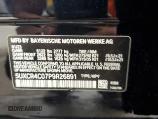 2023 BMW X5 sDrive40i with VIN 5UXCR4C07P9R26891, listed as a Copart auction lot 46105455 with 3,843 mi miles and Salvage Title. Bid and sale history available at carsss.com. Image 13.